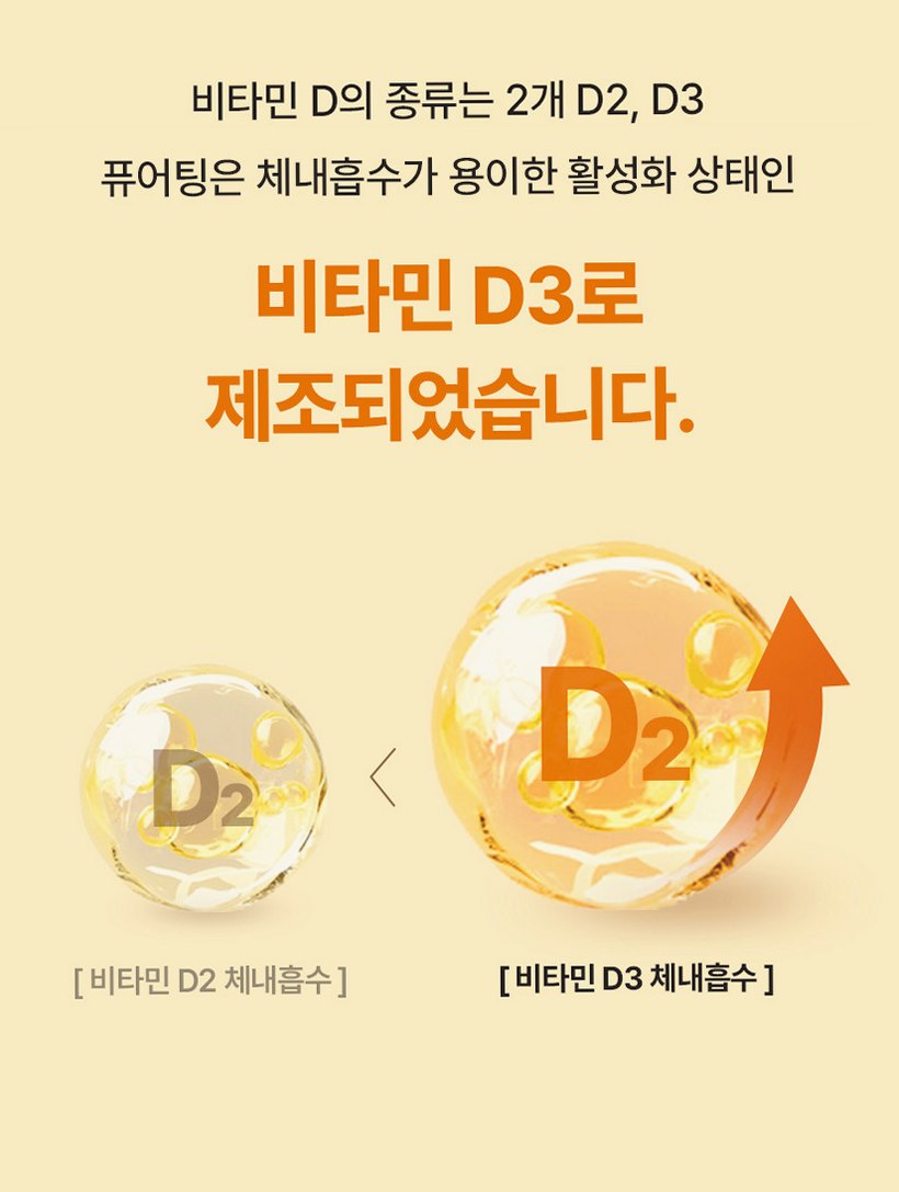 [3+1] 퓨어팅 비타민D 2000IU 임산부 무부형제 2개월분 개별포장 비타민D3 60정, 4개