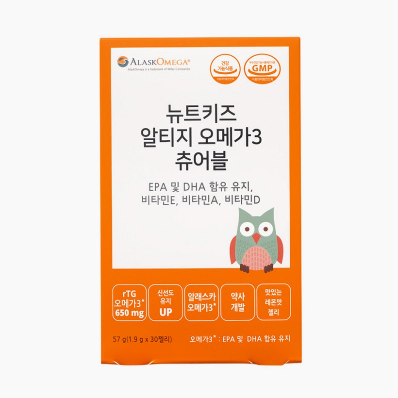 뉴트키즈 알티지 오메가3 츄어블 RTG 어린이 유아 청소년 구미 30구미, 1개